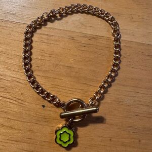 Gold Tone Chain Enameled Flower Peace Bracelet